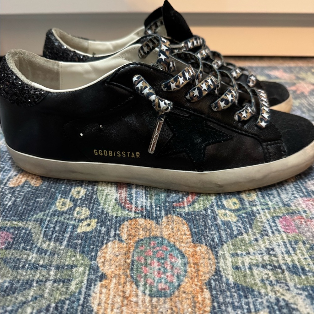 Golden Goose Black Sneakers with Glitter Accents